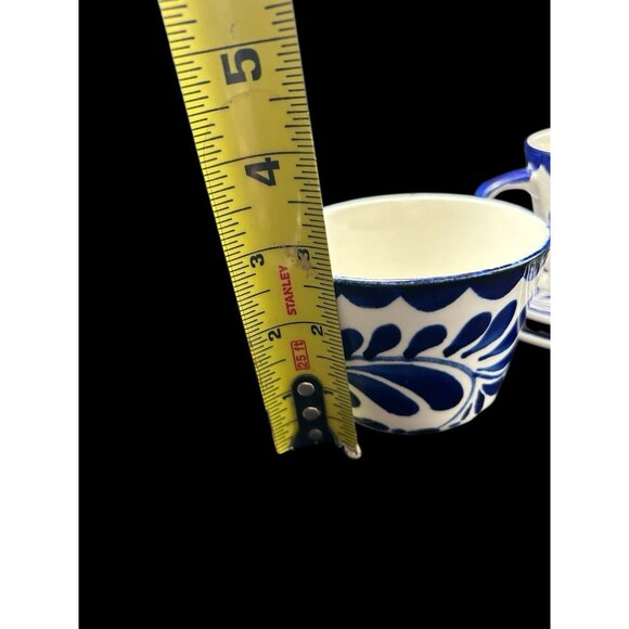 Anfora Puebla Blue Teacup Saucer Hand Painted Mexico Collect Early Mark Vintage - Picture 11 of 13